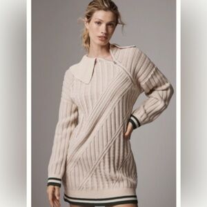 Maeve cabled long sleeve zip neck sweater dress